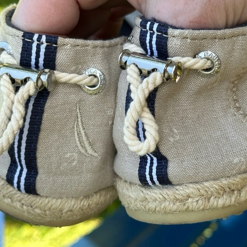Nautica Rudder Nautical Canvas Espadrille Flat Anchor Print Cinched at Heel